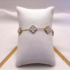 PULSEIRA AÇO INOXIDÁVEL TREVO PEROLADO - DOURADA