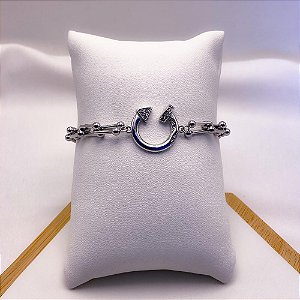 PULSEIRA AÇO INOXIDÁVEL PREGO CRAVEJADO - PRATEADA