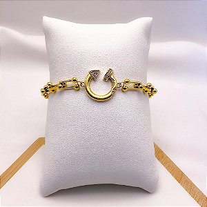 PULSEIRA AÇO INOXIDÁVEL PREGO CRAVEJADO - DOURADA