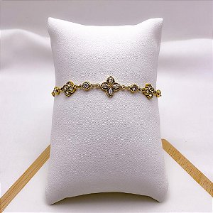 PULSEIRA AÇO INOXIDÁVEL TREVO CRISTAL - DOURADA