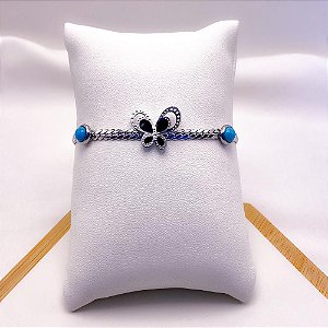 PULSEIRA AÇO INOXIDÁVEL BORBOLETA PRETA - PRATEADA