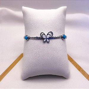 PULSEIRA AÇO INOXIDÁVEL BORBOLETA BRANCA - PRATEADA