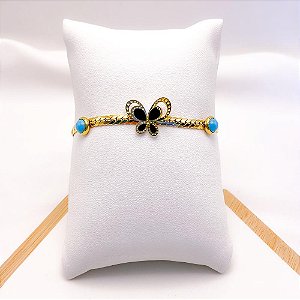 PULSEIRA AÇO INOXIDÁVEL BORBOLETA PRETA - DOURADA