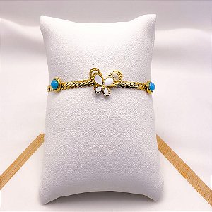 PULSEIRA AÇO INOXIDÁVEL BORBOLETA BRANCA - DOURADA