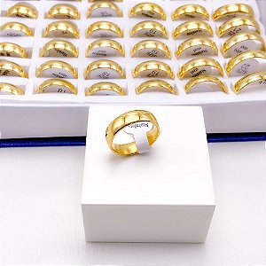 ALIANCA DE ACO INOXIDAVEL LISA LARGA DOURADA 6MM - (UNIDADE)
