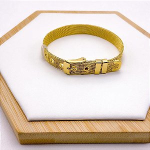 PULSEIRA BRACELETE  AÇO INOX ESTILO RELÓGIO - DOURADA