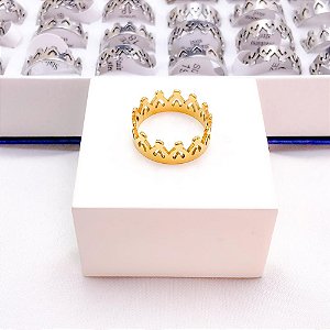 ANEL  AÇO INOXIDÁVEL COROA CORAÇÃO - DOURADO