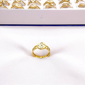 ANEL  AÇO INOXIDÁVEL TREVO PEROLADO - DOURADO