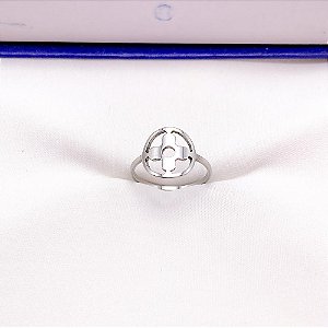 ANEL  AÇO INOXIDÁVEL TREVO VAZADO - PRATEADO