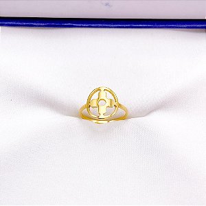 ANEL  AÇO INOXIDÁVEL TREVO VAZADO - DOURADO