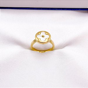 ANEL  AÇO INOXIDÁVEL TREVO PEROLADO - DOURADO