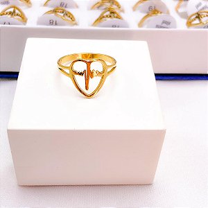ANEL  AÇO INOXIDÁVEL CORAÇÃO BATIMENTOS - DOURADO