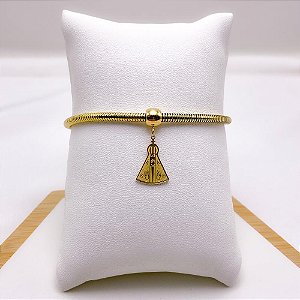 PULSEIRA AÇO INOXIDÁVEL RABO DE RATO PINGENTE NOSSA SENHORA  - DOURADA