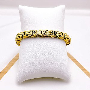 PULSEIRA AÇO INOXIDÁVEL ELO CADEADO GRANDE GROSSA - DOURADA