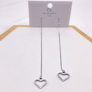 BRINCO AÇO INOXIDAVEL CORRENTE CORAÇÃO ESTILO ALFINETE  - PRATEADO