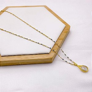 COLAR AÇO INOXIDÁVEL 45CM PINGENTE BANHADO GOTA PEROLADA - DOURADO