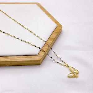 COLAR AÇO INOXIDÁVEL 45CM PINGENTE BANHADO BORBOLETA PEROLADA - DOURADO