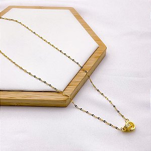 COLAR AÇO INOXIDÁVEL 45CM PINGENTE BANHADO ENTRELAÇADO CRAVEJADO STRASS - DOURADO