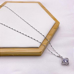 COLAR AÇO INOXIDÁVEL 45CM PINGENTE BANHADO GEOMETRICO PEDRA CRISTAL CRAVEJADO STRASS - PRATEADO