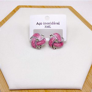 BRINCO AÇO INOX REDONDO RESINADO PRATEADO - ROSA