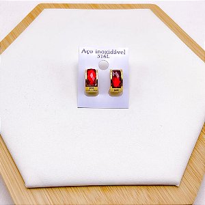 BRINCO AÇO INOX ARGOLINHA CLICK  DOURADO - VERMELHO