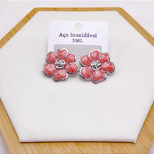 BRINCO AÇO INOX CORAÇÃO RESINADO VERMELHO - PRATEADO