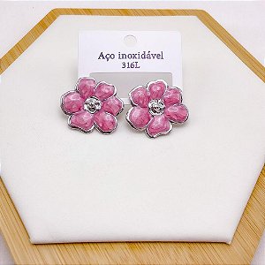 BRINCO AÇO INOX CORAÇÃO RESINADO ROSA - PRATEADO