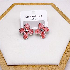 BRINCO AÇO INOX CORAÇÃO RESINADO VERMELHO - PRATEADO