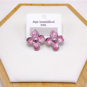 BRINCO AÇO INOX CORAÇÃO RESINADO ROSA - PRATEADO