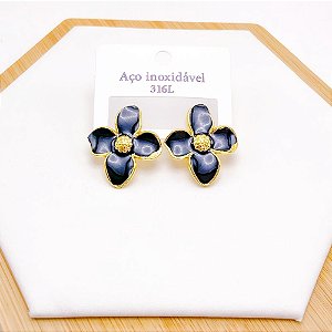 BRINCO AÇO INOX FLOR RESINADO DOURADO - PRETO