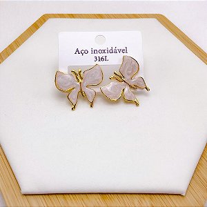 BRINCO AÇO INOX BORBOLETA RESINADO DOURADO - PEROLADO