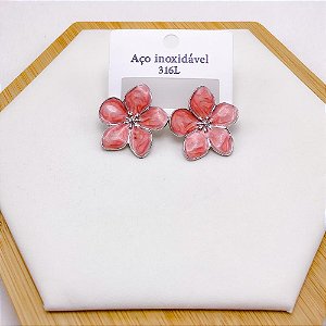 BRINCO AÇO INOX CORAÇÃO RESINADO VERMELHO - PRATEADO