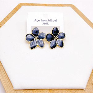 BRINCO AÇO INOX FLOR RESINADO DOURADO - PRETO