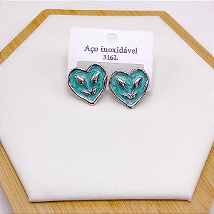 BRINCO AÇO INOX CORAÇÃO RESINADO VERDE - PRATEADO