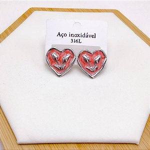 BRINCO AÇO INOX CORAÇÃO RESINADO VERMELHO - PRATEADO