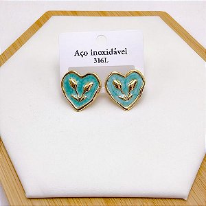 BRINCO AÇO INOX CORAÇÃO RESINADO VERDE - DOURADO