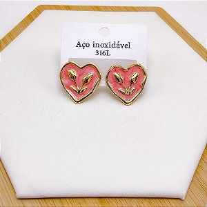 BRINCO AÇO INOX CORAÇÃO RESINADO VERMELHO - DOURADO