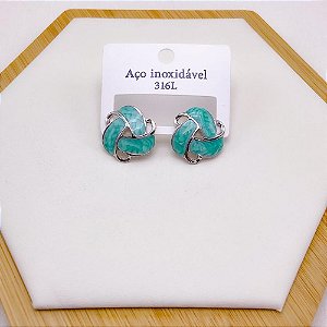 BRINCO AÇO INOX REDONDO RESINADO PRATEADO - VERDE