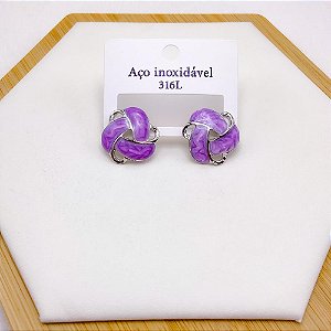 BRINCO AÇO INOX REDONDO RESINADO PRATEADO - LILÁS