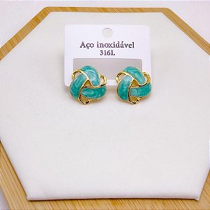 BRINCO AÇO INOX GEOMETRICO RESINADO DOURADO - VERDE