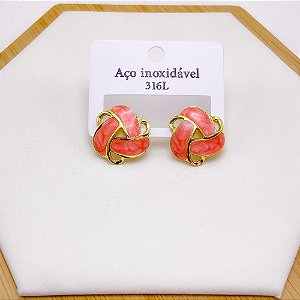 BRINCO AÇO INOX GEOMETRICO RESINADO DOURADO - VERMELHO