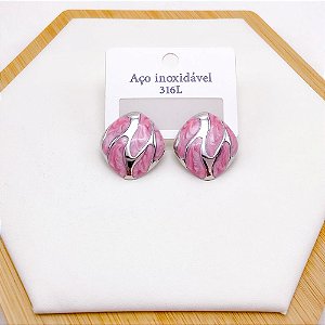 BRINCO AÇO INOX REDONDO RESINADO PRATEADO - ROSA