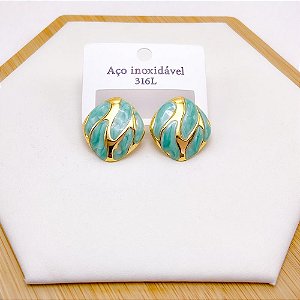 BRINCO AÇO INOX REDONDO RESINADO DOURADO - VERDE