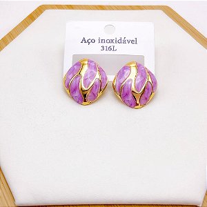 BRINCO AÇO INOX REDONDO RESINADO DOURADO - LILÁS
