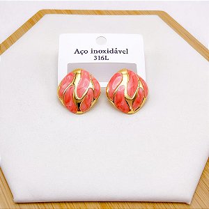 BRINCO AÇO INOX REDONDO RESINADO DOURADO - VERMELHO
