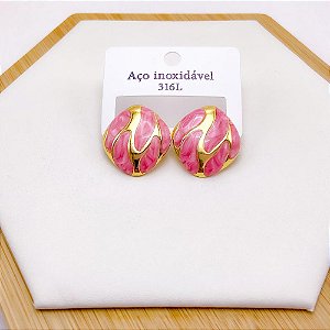 BRINCO AÇO INOX REDONDO RESINADO DOURADO - ROSA