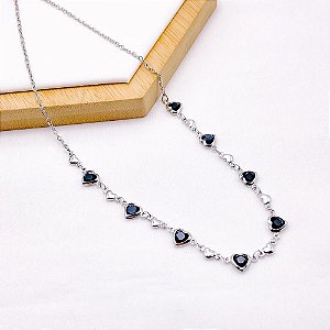 COLAR AÇO INOXIDÁVEL 45CM  CORAÇÃO PRETO - PRATEADO