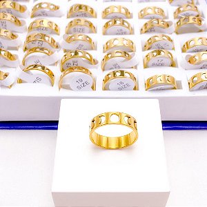ANEL  AÇO INOXIDÁVEL MEIA LUA - DOURADO