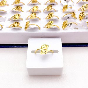 ANEL  AÇO INOXIDÁVEL FOLHAS - DOURADO