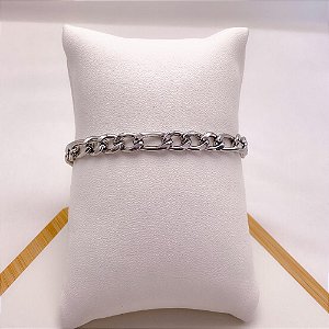 PULSEIRA AÇO INOXIDÁVEL 22CM FÍGARO 2.0MM  - PRATEADA